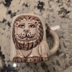 Ceramic Lion Mug Coffee Cup Vintage w Tail as Handle Handmade No Marks Vintage